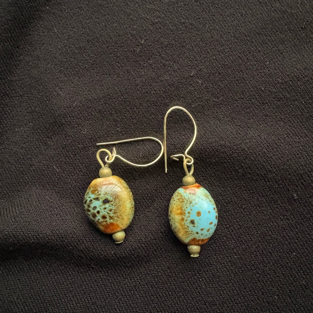 Handcrafted Blue and Brown Dangle Earrings